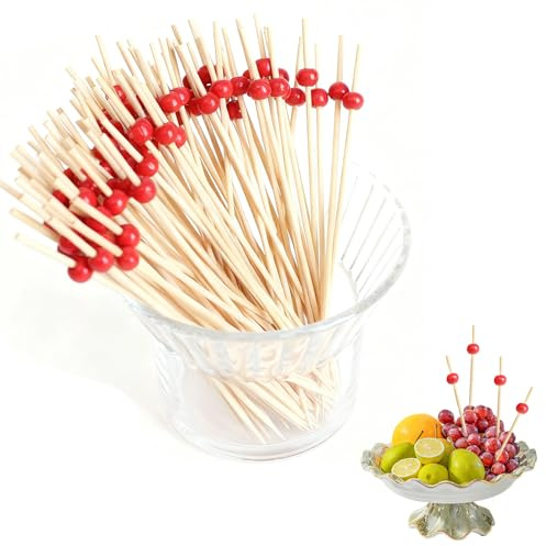 JUGUTA 100 Pièces Brochettes Cocktail,Coktail En Bambou,12 Cm Cure-Dents Fantaisie Pour Charcuterie,Sandwich,Fruits,Batons De Bocktail En Bambou Jetables Convient(B)