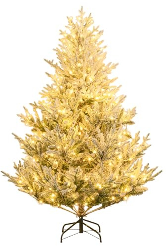 COSTWAY Arbol de Navidad Nevado con Luces 180cm, Arbol de Navidad con 450 Luces Incorporadas, 1074 Puntas de PVC y PE, 13 Modos, Arvore de Natal con Nieve, Temporizador (180cm)