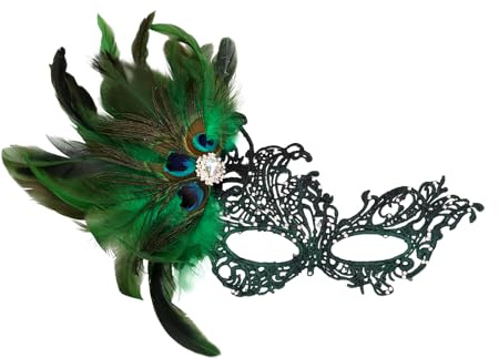 JewelryWe Masque Bal Masqué Femme Dentelle: Demi Masque Vénitien de Déguisement avec Plumes de Paon et Strass Étincelants, Accessoire Élégant pour Carnaval, Halloween ou Soirée Déguisée