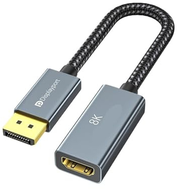 Compatible Con MOSHOU, Cable DisplayPort 1.4 A HDMI 2.1 Ultra HD 8K Macho A Hembra De 0,25 M, Convertidor 8K A 60 Hz, 4K A 120 Hz Direccional.