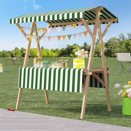 Trägatumatvagn på hjul, lätt hopfällbar bås för jordbruksmarknader, utomhus kommersiell kioskdisplay med baldakin för blommor, gåvor och evenemang.