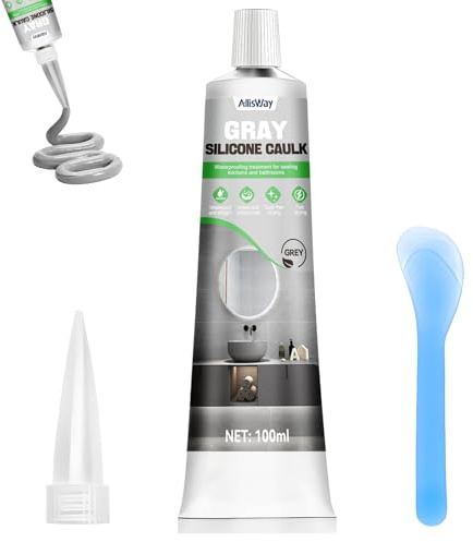 Allisway Silicone Gris, Joint Salle de Bain, Joint Silicone, Convient aux Salles de Bains Fermées aux Cuisines et aux Espaces Intérieurs et Extérieurs, Imperméable et Sèche Rapidement, 100 ml