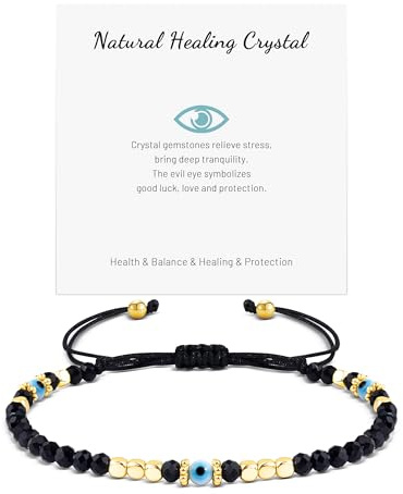 Seyaa Handmade Natural Healing Crystals Bracelets for Women Men, Evil Eye Bracelet Jewellery, Protection Bracelet Gifts for Teenage Friends Couple Birthday Valentine's Day Anniversary