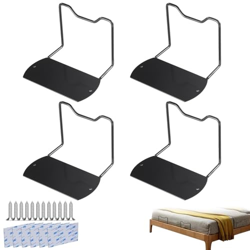 INEDRIMS 4 Pcs Mattress Stopper, Matratzenhalter, Stop Mattress From Sliding With Double-Sided Adhesive Tape And Screws For Solid Bed Panels, Wooden Bed Frames (Black, H: 10CM)