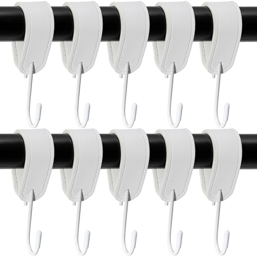 XHTXHT 10 Stück Garderobenhaken Kleiderhaken Stange,S Haken weiß mit Lederschlaufe,Mehrzweckhaken mit Lederschlaufe-haken zum einhängen,Garderobe weiß für Handtuchhaken Kleiderstange Stange Küche