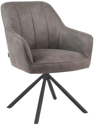 DUBI Möbel 1er Set Esszimmerstühle Mika-Timo – 360° Drehbar mit Premium Taschenfederkern – Moderner Armlehnstuhl in Taupe Grau – Gepolsterter Küchenstuhl mit Metallgestell