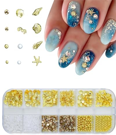 EYVRPAU Decorazioni Unghie Stile Oceano, 1 Scatola Brillantini Glitter per Nail Art Uniche, Ideali Manicure Estive e Feste.