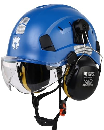 GREEN DEVIL Mervex Vent 3-in-1 Sicherheitshelm Set EN 397 | Arbeitshelm Bauhelm mit Visier (Klar/Getönt) & Gehörschutz SNR 32 dB | ABS Industriehelm 53-63cm für Baustelle Forstwirtschaft Höhenarbeit