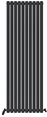 iBathUK Strata Wall Mounted Vertical Single Oval Panel Radiator, 10-Column Steel, Hydronic Central Heating, High Thermal Output, Modern Designer Radiator for Bathroom in Matt Anthracite, 1800 × 590mm