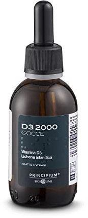 BIOS LINE Principium D3 2000, Integratore di vitamina d3 estratto da Lichene Islandico, Integratore bambini e adulti per ossa e denti, Flacone 50 ml