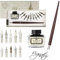 hhhouu Schönschreibfüller Holzstift Handgefertigtes Kalligraphie Set Anfänger mit Tinte und 11 Federn für Kunst, Schreiben, Unterschriften, Dekoration, Geschenk HO-Q-301
