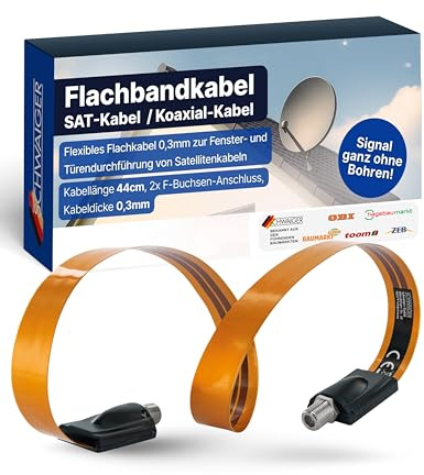 SCHWAIGER Flachbandkabel I SAT-Kabel zur Fensterdurchführung I 44 cm lang & 0,3 mm dick I ultraflaches Koaxial-Kabel für Fenster & Türen I mit 2 F-Buchsen I Satelliten-Signal ohne Bohren
