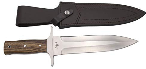 THIRD Jagdmesser 15023ZW, mit satinierter 440er Stahlklinge 23 cm, Holzgriff, mit Lederbezug