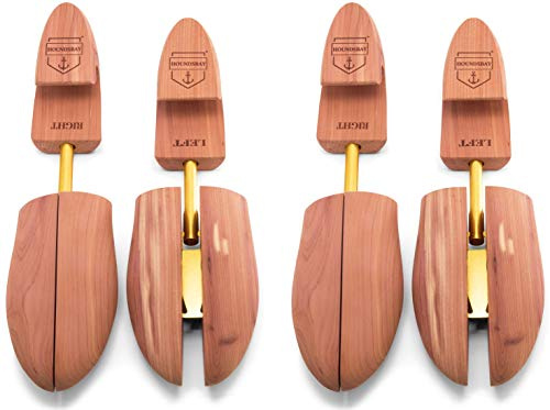 HOUNDSBAY 2 Pack Premium Cedar Wood Shoe Trees for Men, Adjustable Shoe Trees for Sneakers
