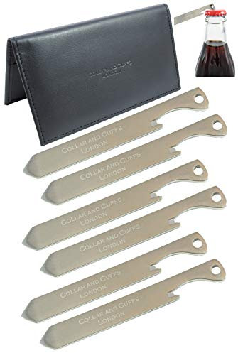COLLAR AND CUFFS LONDON Kragenstäbchen Herren - FLASCHENÖFFNER UND SCHRAUBENDREHER - Kragenstäbchen Metall - 2.5 - Super Stark Titan - Hochwertig - Silber Farbe - Mit Etui - 3 Paare