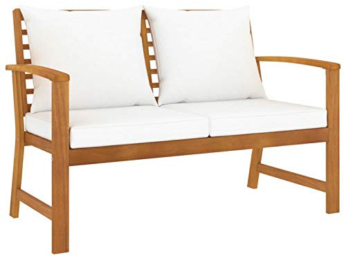 Festnight Gartenbank Holz 2 Sitzer 120 cm Balkon Bank mit Auflage Holzbank Balkonbank Sitzbank Balkon Parkbank Garten Outdoor Terrasse Gartensofa Gartenmöbel, Massivholz Akazie