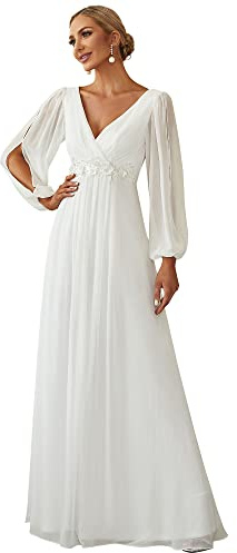Ever-Pretty Women's Elegant A-Line Deep V-Neck Appliques Pleated Long Sleeve Bridesmaid Dress 00461