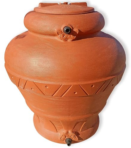 ESTO Serbatoio Acqua Elegante con Predisposizione Rubinetto 300 o 500 Litri, Cisterna Design Terracotta, Vaso Antico, Anfora, in Plastica Acqua Piovana 300 LT