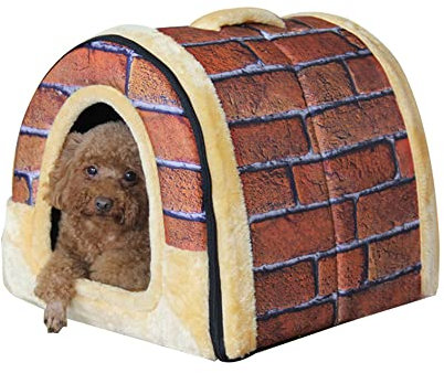 Wangle 2-in-1 tragbares Haustierhaus, selbstwärmend, weiches Hundebett mit Dach, rutschfeste Unterseite, faltbar, Höhle für Haustiere, halbbedeckt, waschbar, Größe XXL: 92 x 68 x 72, Stil A