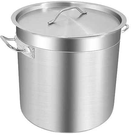 MOOTACO Olla de acero inoxidable con tapa ajustable, fondo compuesto de tres capas, color plateado (17-50 L) (17 litros con tapa), 05-01