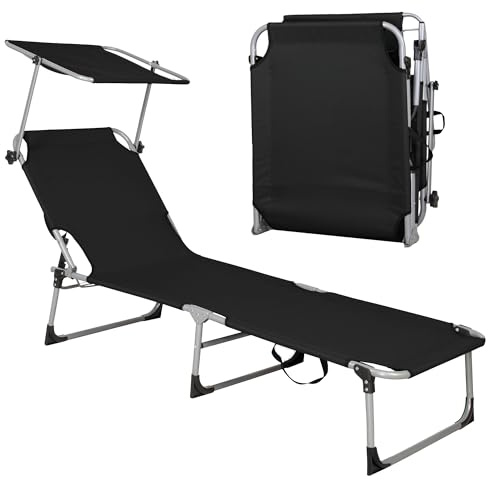 SPRINGOS Relaxliege klappbar wetterfest – Gartenliegestuhl mit ergonomischem Kissen & Liegefunktion – Balkon Liegestuhl, Terrassenliege, Kippliege Garten Outdoor