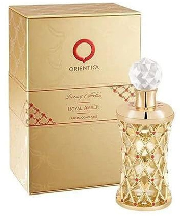 ORIENTICA Luxury Collection Royal Amber Parfum Concentre, Fruttato, Gourmand, Ambra, Legnoso, Vaniglia, Bergamotto, Melone, Ananas, Muschio, Olio Profumato da Donna, 18 ml