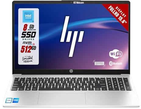 HP 250 G10 Notebook, Cpu Intel N100 4 Core bis zu 3,4 GHz, RAM 8 GB SSD 512 GB, FullHD Display 15,6 Zoll, Laptop mit beleuchteter Tastatur, Win 11 Pro, Garantie Italien