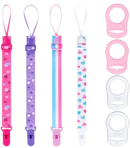 Aolso 8Pcs Attache Sucette, adaptateur pour attache-sucette, sangles de chaîne avec fermoir en plastique, adaptateur pour anneau en silicone, jouets de dentition