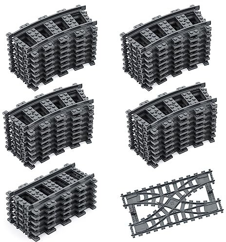 Etarnfly 40PCS City Train Tracks, Classic Train Tracks Accessories, Railroad Building Toy Compatible with All Major Brand- 32 Curved, 6 Straight, 2 Integral forks train tracks