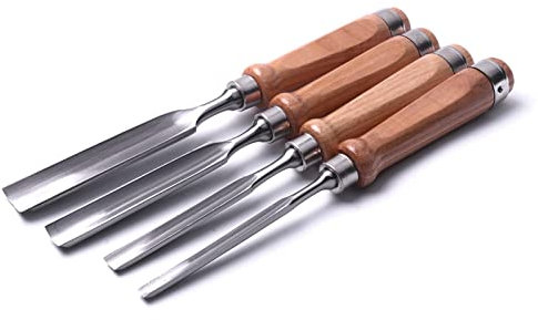 Lot de 4 ciseaux à bois demi-rond en acier au chrome vanadium pour charpentier, ciseau à bois, gouge, bricolage, ciseau à bois, 8 mm, 12 mm, 18 mm, 25 mm (taille de la lame : 4 pièces) (4 pièces