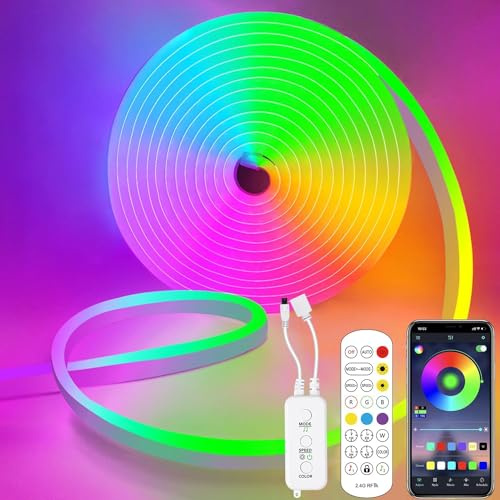 MIWATT 5M RGB LED Strip Lights, Music Sync Flexible Neon Rope Lights Color Changing, Control with App/Remote Multiple Modes IP67 Waterproof LED Neon Lights for Bedroom Indoor Outdoor Decor