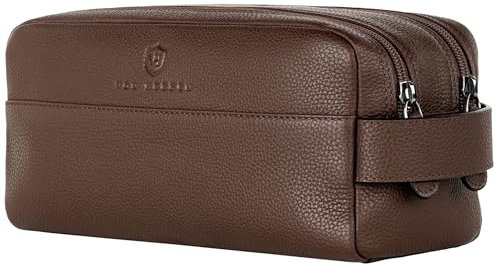 VON HEESEN Kulturbeutel Leder Kulturtasche für Herren & Damen - Echtleder Necessaire ideal zum Reisen - Waschtasche und Kosmetiktasche mit Zwei Hauptfächern braun, groß