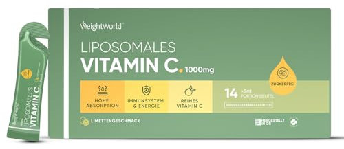 Liposomales Vitamin C flüssig - 1000mg Vitamin C - Für Immunsystem, Knochen & Zähne (EFSA) - 14 Beutel - Vegan, Zuckerfrei & Limettengeschmack - Hohe Absorption & Bioverfügbarkeit - WeightWorld