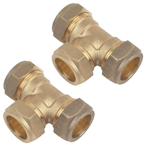 Duraplast UK 15mm Brass Compression Tee Pipe Connectors for Copper Pipe - Pack of 2