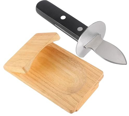 Tedious Austernöffner aus Holz | 1/2-Set Austernschäler Klammer | Tragbare Meeresfrüchte Werkzeuge, Austernmesser und Tablett | Austernschäler Öffner Werkzeug Set, Küchenhelfer für Zuhause, Picknick