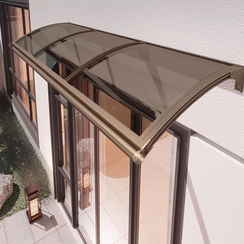 Auvent de Porte et Fenêtres Protection Contre La Pluie UV,Marquise de Porte d'Entrée,Auvent de Patio de Jardin en Polycarbonate Marron,65/80/100/120/150cm,pour Garage Villa (150x110cm/59x43)