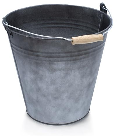 Spetebo Secchio decorativo in zinco con manico in legno, colore antracite, 10 l, secchio in metallo per piantare o trasportare – secchiello per piante o fioriere