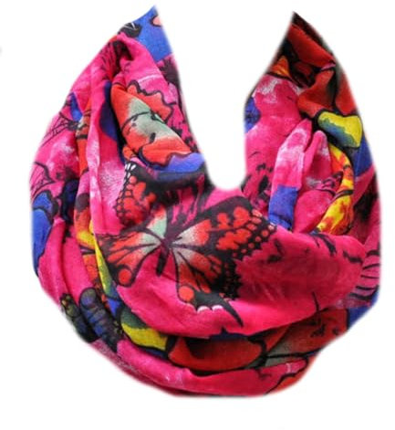 Generisch Loop Schal Loopschal Schlauchschal Rundschal Tuch Halstücher Tücher mit Blumen Schmetterling Muster (Pink)