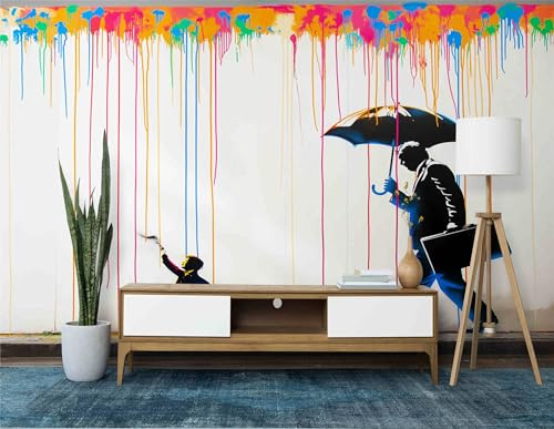Fototapete Straßengraffiti-Kunst Mit Darstellung Von Banksy Bunt Wohnzimmer Schlafzimmer Wandtapete Vlies Tapete 350 (B) x 256 (H) cm, Gedrucktes Wandbild UV-Beständig Geruchsfrei