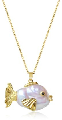 Hipearl Fisch 14-20mm Süßwasserperlen Anhänger Halskette Fischperlenkette Frauen Mutter Tochter 18k vergoldet Verlängerung Geburtstagsgeschenk für Sie