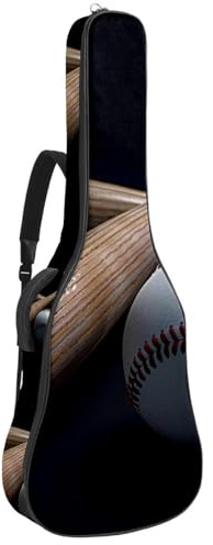 Gitarrentasche für Akustikgitarre mit zwei Taschen, Baseballball und Holzschlägern, wasserabweisend, doppelt verstellbarer Schultergurt, Gitarrentasche, Baseballball und Holzschläger Sport,