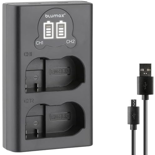 blumax Mini Dual Charger für Nikon EN-EL15c EN-EL15b EN-EL15a EN-EL15 Akkus – USB-C/Micro-USB zum Aufladen – Ladegerät für Nikon Z8 Z7 II Z6 III Zf