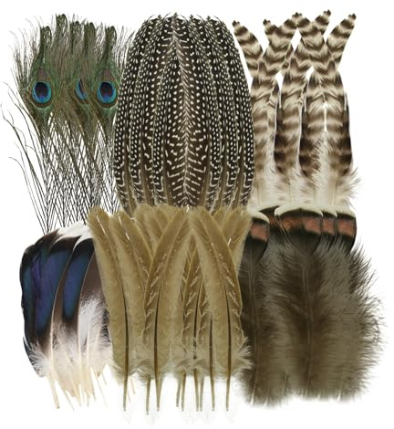 48 Stück Bastelfedern-Dekorationen, natürliche Federn zum Basteln in verschiedenen Farben, Pfau Deko in großen Mengen, Truthahnhut-Deko Federn, Fasanenfedern zum Basteln DIY-Schmuck, Hochzeitsfeier