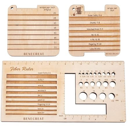 melairo 3 Style Wood Knitting Needle Gauge and Ruler, Control Card Knitting Tool for Spinners Yarn Measuring Tools