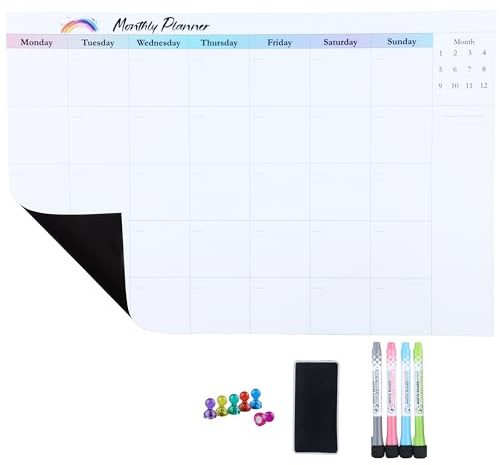 AMO HERMOSO Magnetischer Monatsplaner Abwischbar, Magnetisches Whiteboard für Kühlschrank, 45x30 cm, Ideal für Monatskalender, Zielsetzung, Projektplanung, Budgetübersicht, Erinnerungen, auf Englisch