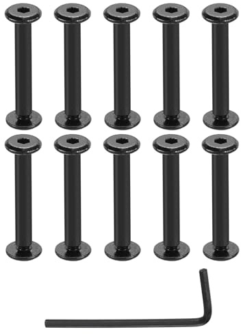 sourcing map 10 Sets Screw Post, Male M3x4mm Stainless Steel Screw Rivets, Female 4x25 Hex Drive Binding Screws Belt Buckle Binding Bolts Leather Fastener with 1Pcs Wrench, Black
