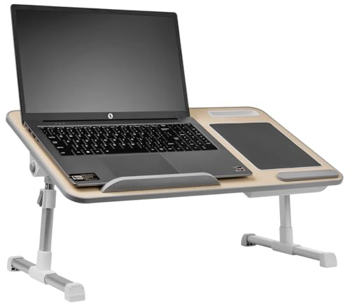 Spacetronik Laptoptisch fürs Bett, Laptop Betttisch Höhenverstellbar | 5 Höhenstufen, 0-37° Neigbar, Integriertes Mauspad, Ausziehbare Schublade, Klappbar, bis 15 kg, 60,5 x 34 cm