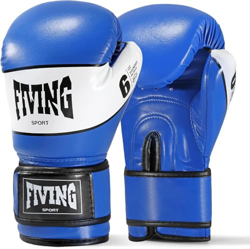 FIVING boxningshandskar, ungdomsträningshandskar, boxningsväskor, Taekwondo, muay Thai, blandade kampsporter (blå och vit, 4 oz)