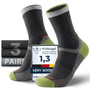 Juclise​​ Calcetines de Senderismo de Lana Merino para Hombre - Grosor Medio, Transpirable, Absorbe la Humedad (FR/ES, Números, 38, 42, Regular, Regular, Lima*2 + Gris agua)