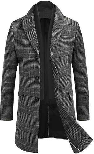 COOFANDY Herren Mantel mit Abnehmbaren Schal Wintermantel | Einreihiger Kurzmantel Business Trenchcoat Warme Winterjacke Overcoat